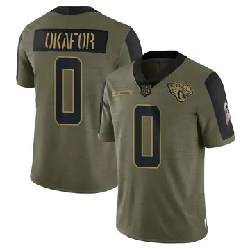 Nike Denzel Okafor Men's Limited Jacksonville Jaguars Olive 2021 Salute To Service Jersey