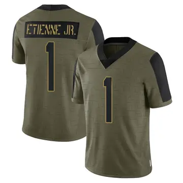 Nike Travis Etienne Jr. Men's Limited Jacksonville Jaguars Olive 2021 Salute To Service Jersey