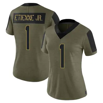 Nike Travis Etienne Jr. Women's Limited Jacksonville Jaguars Olive 2021 Salute To Service Jersey