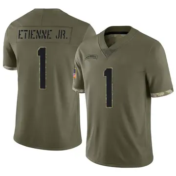 Nike Travis Etienne Jr. Youth Limited Jacksonville Jaguars Olive 2022 Salute To Service Jersey